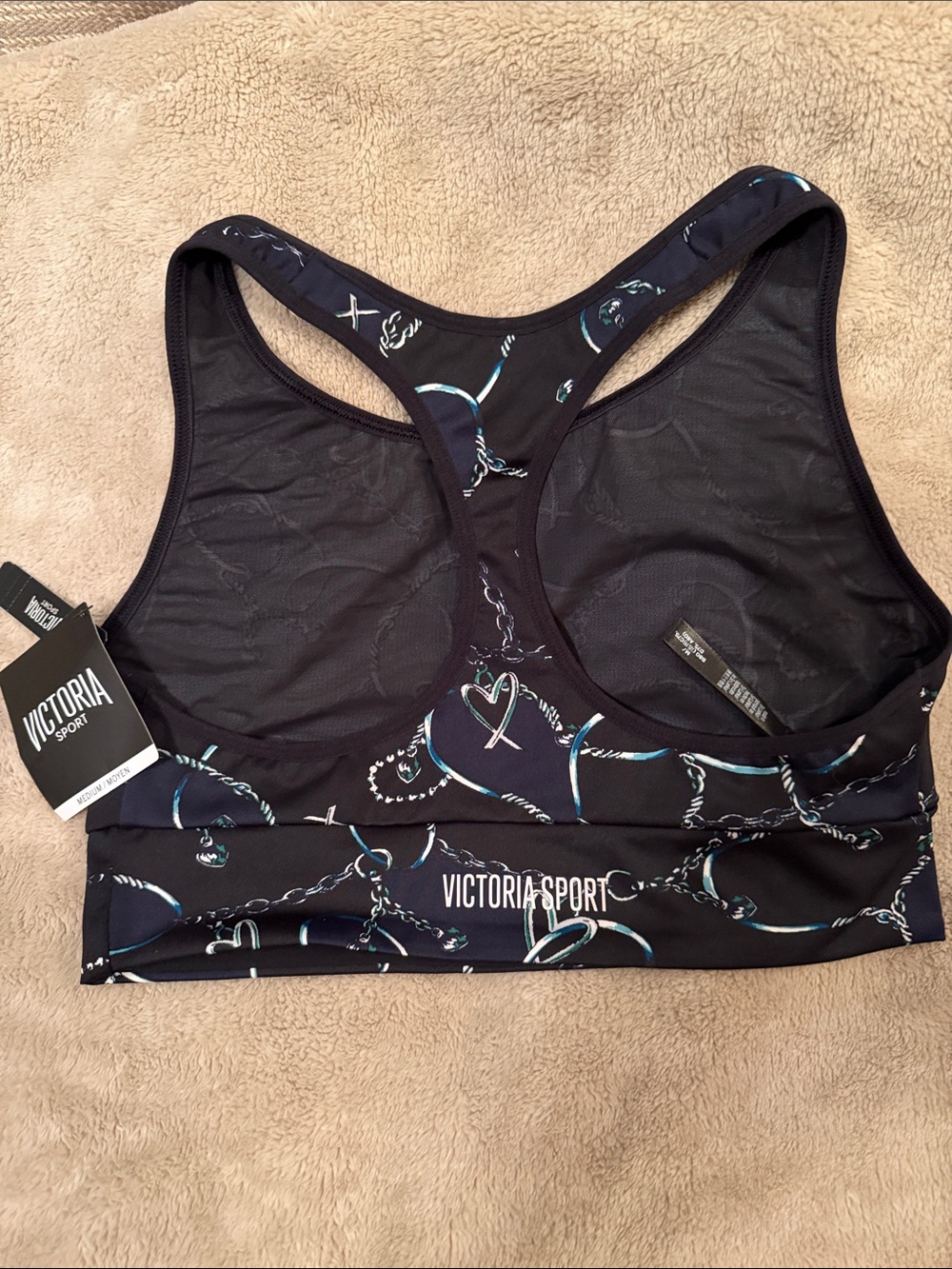 Victoria's Secret Black Heart-Print Racerback Sports Bra - Medium
